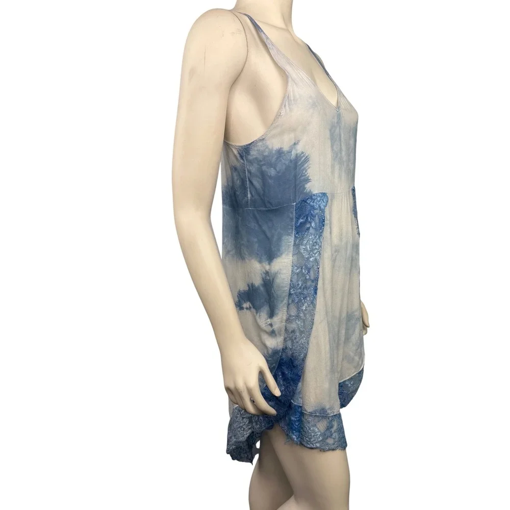 Intimately Free People Slip Dress Womens XS Blue Tie Dye Lace Trim‎ Boho Mini